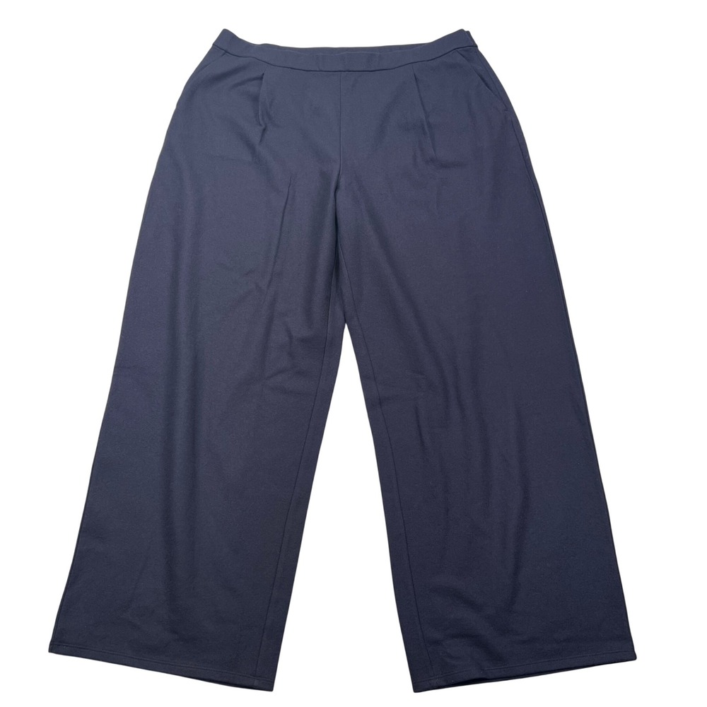 Eileen Fisher Wide Leg Pant Womens 1X Navy Nocturn Boiled Wool Jersey High Waist